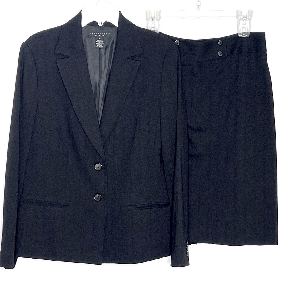 Apostrophe’ Stretch 2 piece Black Skirt Suit Women Size 14 vintage